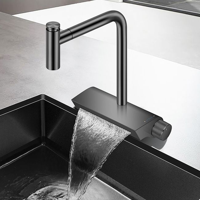 Black Brass Waterfall Faucet Hot And Cold Water Kitchen Faucet