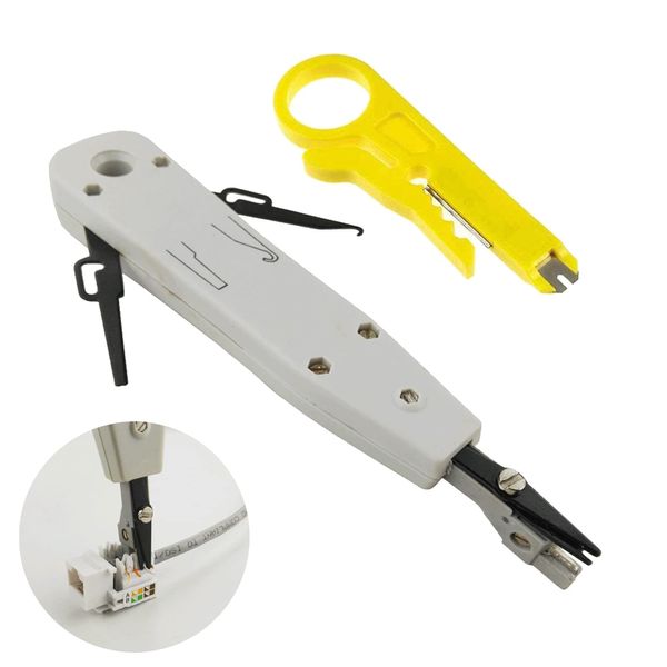 Punch Down Tool, Professional Ethernet Punchdown Tool for RJ45 Socket Cat5/Cat6/Ca7 & Telephone Cable Impact Terminal Insertion Tools with Wire Stripper Combo in White