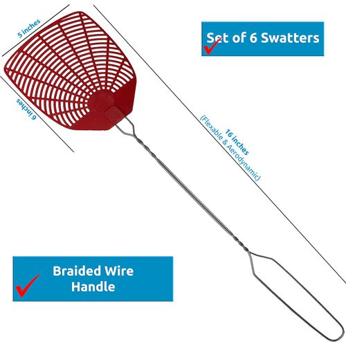 W4W Bug & Fly Swatter Braided Metal Handle 6 Pack Fly Swatters Indoor/Outdoor flyswatter