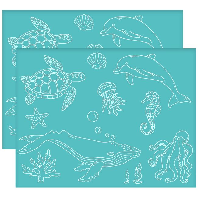 OLYCRAFT 2Pcs 11x8.6 Inch Sea Animal Self-Adhesive Silk Screen Printing Stencil Sea Turtle Whale Silk Screen Stencil Jellyfish Octopus Reusable Mesh Stencils Transfer for DIY T-Shirt Fabric Painting