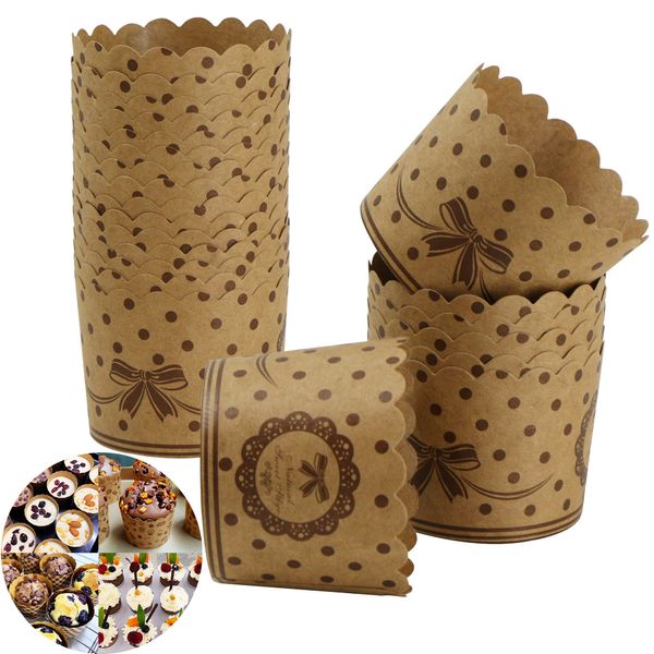 Muffinförmchen Backförmchen Papier Cupcake Formen - 50 Stück Kraftpapier Bowknot Backbecher für Muffins, Dessert, Hochzeit Geburtstag Party, hohe Temperaturbeständigkeit, robust, braun