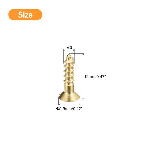 sourcing map Brass Wood Screws, 50Pcs M3 x 12mm Slotted Drive Flat Head Self Tapping Screw Countersunk for Woodworking Furniture