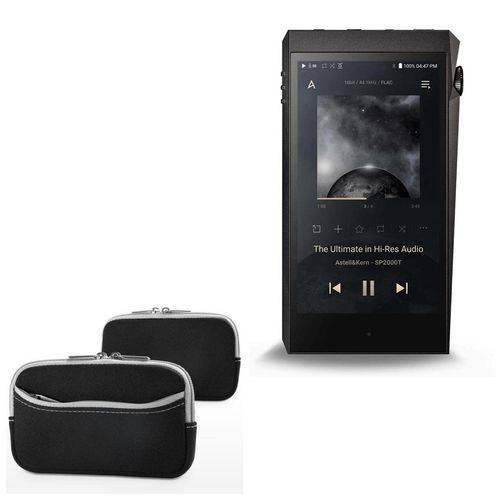 BoxWave Case Compatible with Astell & Kern A&Ultima SP2000T - SoftSuit with Pocket, Soft Pouch Neoprene Cover Sleeve Zipper Pocket - Jet Black with Grey Trim