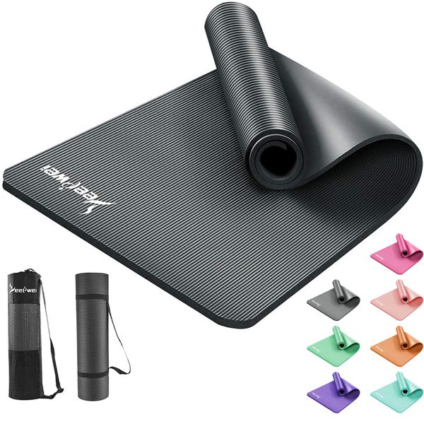 Yoga Mat, Training Mat, Exercise Mat, Foldable, LEEPWEI Yoga Pilates Mat, Thickness 10mm, Lightweight, Durable, Gentle on the Skin, High Density, Nitrile Rubber, Anti-Slip, Soundproof Mat, Strength Training, Straps, Storage Mat Bag (Black)