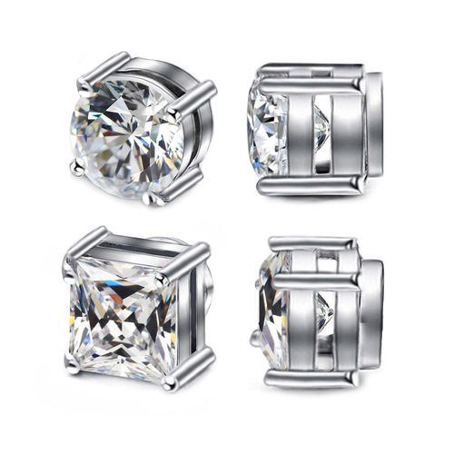 ADAIER 2 Pairs Stainless Steel Magnetic Stud Earrings for Men Women Non-piercing CZ Hypoallergenic 8MM (SE-21) (2 pairs 6mm silver)