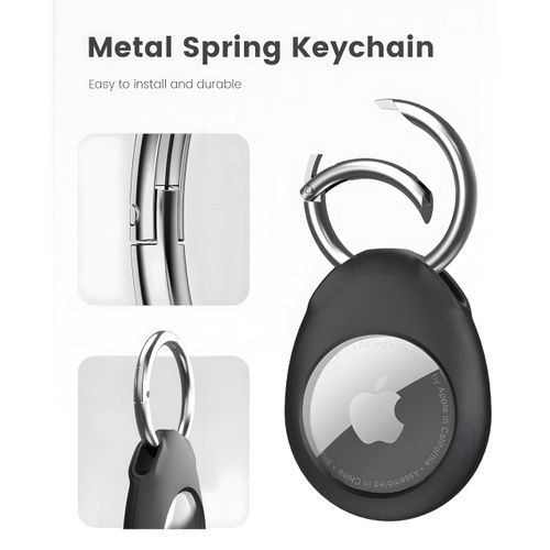 Hard-Shell AirTag Keyring Holder for Apple AirTags [4 Pack] Anti-Lost Anti-Scratch Secure Key Ring Case for Pet Collar, Key, Luggage. 360° Protective Full Cover Air Tag Keychain Accessory (Black/Blue)