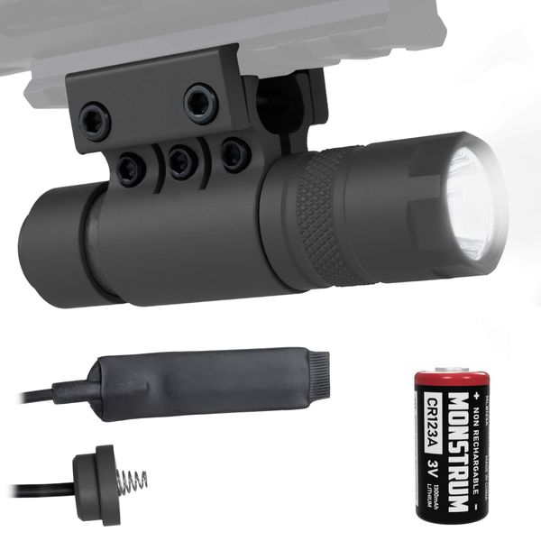 Monstrum Tactical 90 Lumens LED Flashlight with Rail Mount and Detachable Remote Pressure Switch