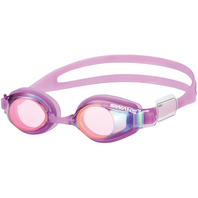 SWANS SJ-24M LAVRU Swimming Goggles, Made in Japan, Lavender with Fresh Ruby Mirror, For Kids 6 to 12 Years Old, Mirror Lens