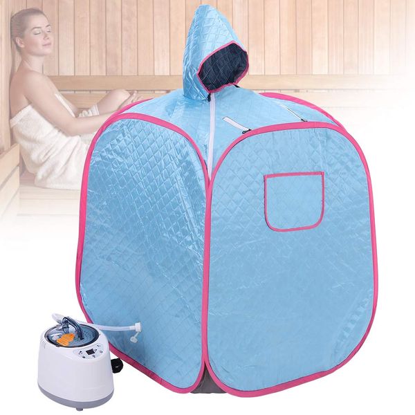 Portable Sauna Tent Folding Home Sauna 2L Lightweight Steam Pot One Person Full Body Spa Sauna kit with Hat, Blue