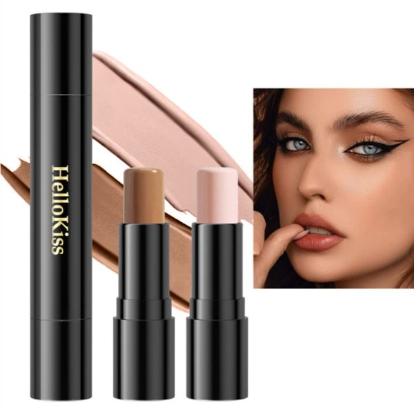 Kontur Schönheit Stick, 2Pcs Highlighter & Bronzer Wand, Gesicht Luminizer & Shade Cream Contour, Langanhaltendes Doppelend-Make-up Concealer Konturierungsstift (#01)