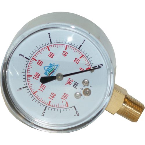 2.5" VACUUM GAUGE; 0-160" WC; 1/4" NPT BOTTOM CONNECT; CHROME PLATED CASE W/ BRASS INTERNALS & FITTING; DRY GAUGE