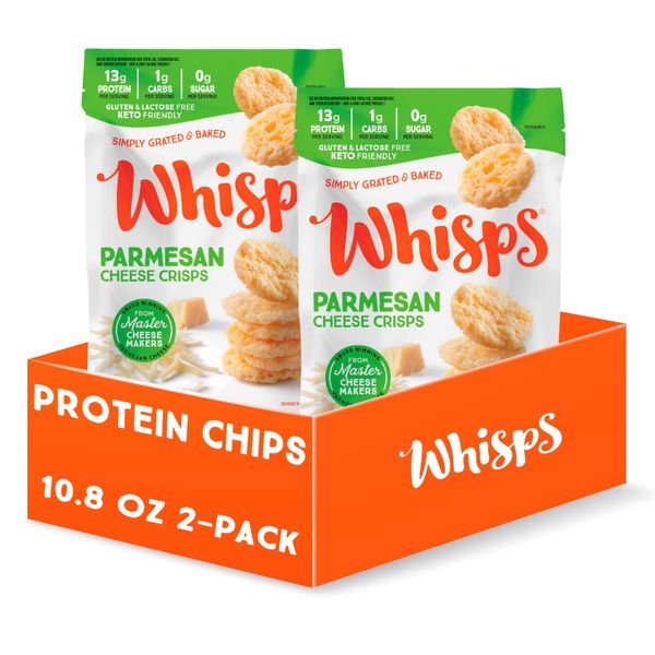 Whisps Cheese Crisps Parmesan Cheese | Protein Chips | Healthy Snacks | Protein Snacks, Gluten Free, High Protein, Low Carb Keto Food (10.8 Oz, 2 Pack)