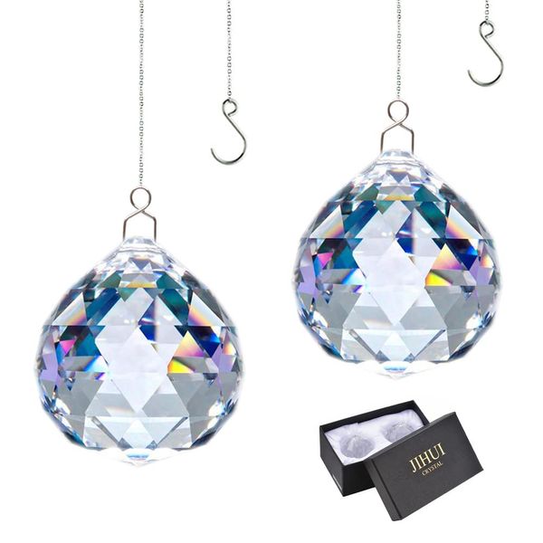 Suncatcher Crystals Ball Prism Window Rainbow Maker with Chain for Easy Hanging 40mm 2 Pack