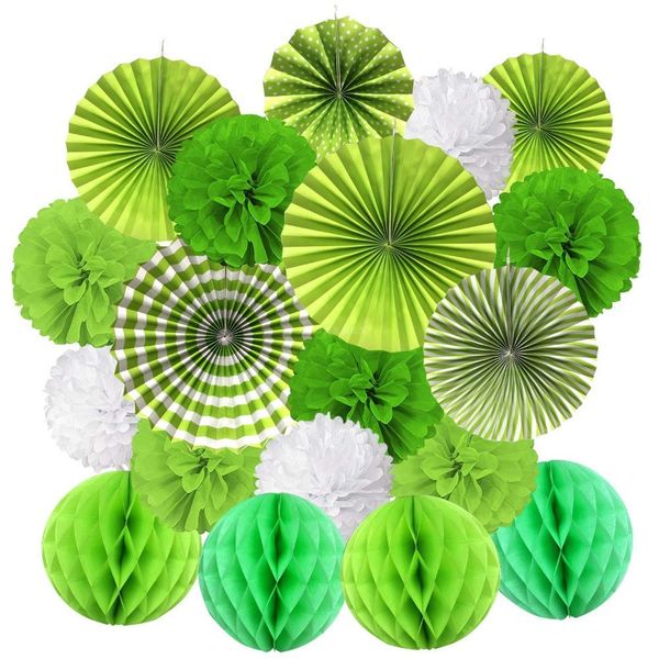 FUPUTWO Party Decoration Set, Paper Fan, Honeycomb Ball, Flower, Event Decoration (Green)