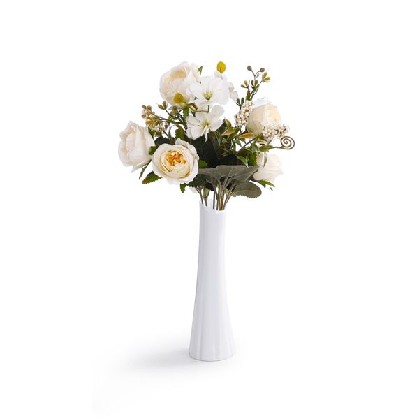 Umlaca Vase, Ceramic, White, Single Vase, Diagonal Mouth, Flower Vase, Stylish, Hydroponic, Suitable for Living Room, Bedroom, Office Decoration