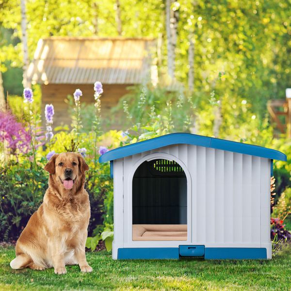 34.6" Waterproof Plastic Pet Dog House Indoor Outdoor Puppy Shelter Large Dogs