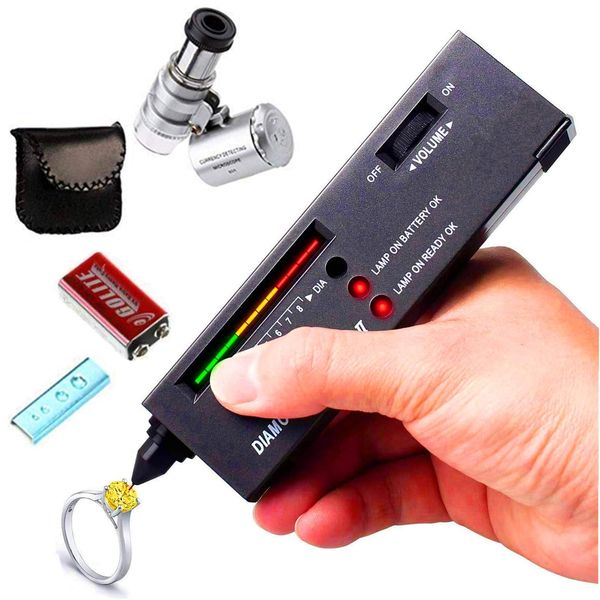 Diamond Tester＋60X LED Magnifying Glasses Jeweler Tool Kit Combo，for Novice and Expert - Diamond Selector II 9V Battery Included(Diamond Tester+)