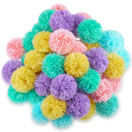 Gemscream 50 Pcs 3 Inch Large Yarn Pom Poms for Crafts Acrylic Yarn Balls Colorful Fuzzy Pompoms for Hats DIY Handmade Craft Holiday Party Hanging Decorations(Macarons Color)