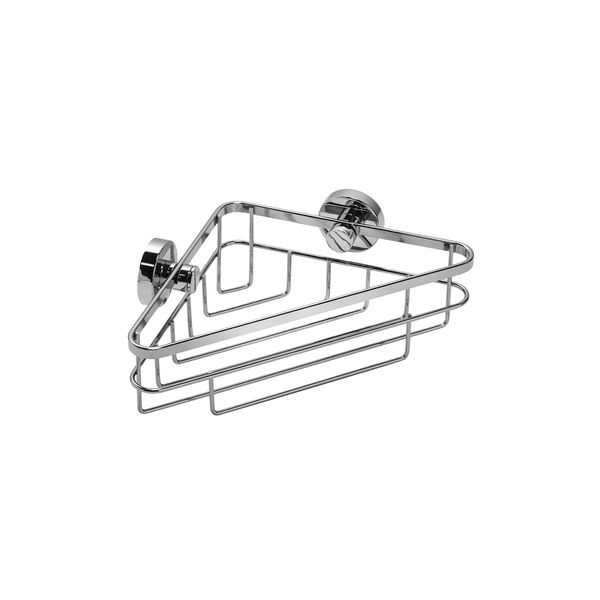 Croydex Brockham Flexi Fix Corner Basket Shower Caddy, Chrome, 12.5x26x14 cm