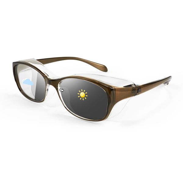 FEISEDY B1050 Pollen Glasses, Sunglasses, Men's, Color Changing Dimmable, Polarized Glasses, Women's, Windproof, Dustproof, Casual, UV Protection, Protective Glasses, Droplet Infection Prevention, Viruses, Pollen Fever, Ultra Lightweight, Unisex, Brown Co