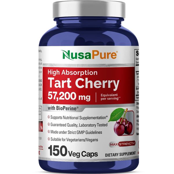 NusaPure Tart Cherry Veggie Capsules | 57,200mg | 150 Pills | Max Potency