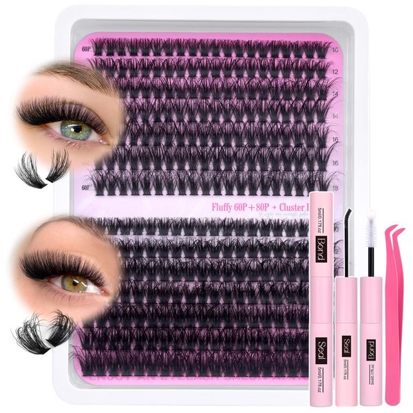 240 Pcs Lashes kit Individual Eyelashes, Diy Lash Extension Kit Individual Eyelashes Kit D Curl Eyelash Extension Kit with Lash Bond and Seal Lash Glue, Tweezers (40+60P, 10-16mm Mix)