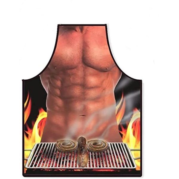 SIXIUDIA Chef Apron Sexy Funny Novelty Kitchen Apron Cooking BBQ Grilling Baking Party Muscle Man Apron For Men Gift，Men and Women（A