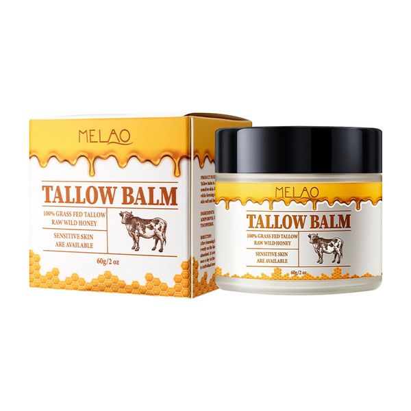 Nekydady Tallow and Honey Balm for Skin Care - Grass-Fed Beef Tallow & Raw Wild Honey Blend - All Natural Moisturizing Body Oil (2 oz)