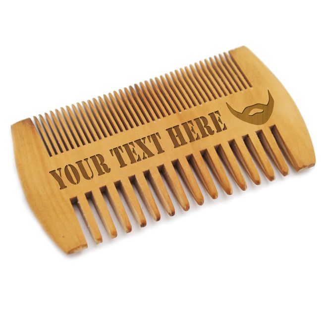 Custom Engraved Wooden Beard and Mustache Comb - Personalized Grooming Wood Brush Gift with Dual Action Teeth for Men, Guys, and Him