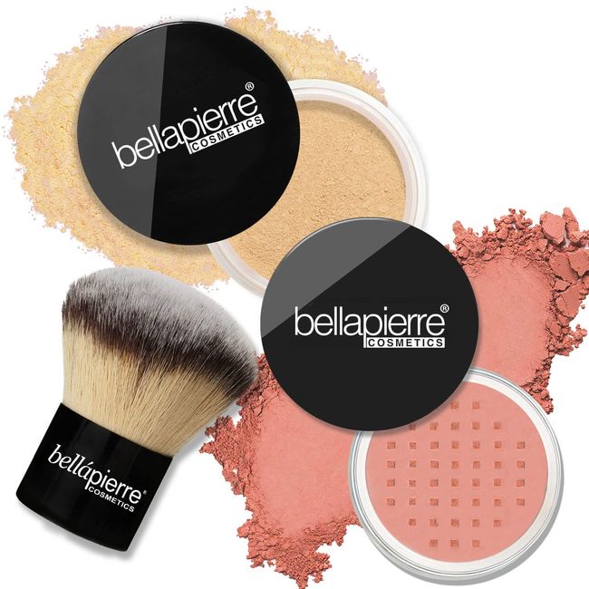 bellapierre Mineral Foundation & Blush Duo with Kabuki Brush | Oil, Talc, & Cruelty Free | Hypoallergenic & Safe for All Skin Types - 4 Grams - Cinnamon & Desert Rose