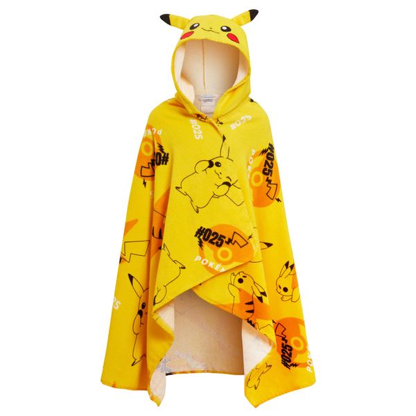 Pikachu Hooded Towel 100% Cotton Kids 3D Ears Dress Up Pikachu Poncho Beach Bath Towel Swimming Wrap