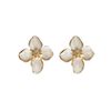 Flower Stud Earrings, White Enamel Petals, Gold Trim