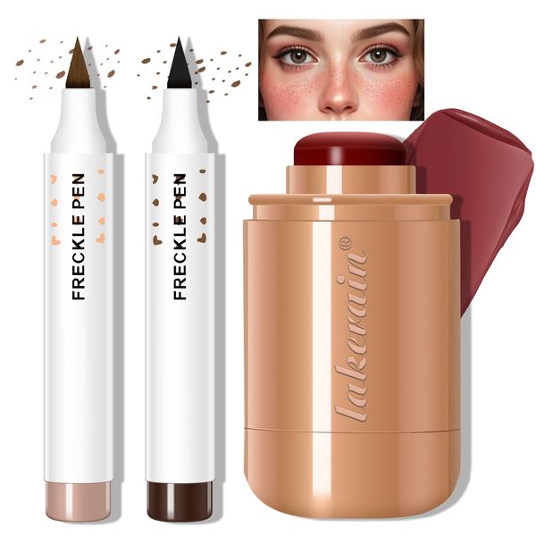 Wugbc Freckle Blush Makeup Kit, Pocket Blush Stick for Cheeks & Freckle Pen Waterproof Long Lasting High Pigment Face Cream Blusher Quick Dry Liquid Fake Freckle Natural Sunkissed Women Daily Use