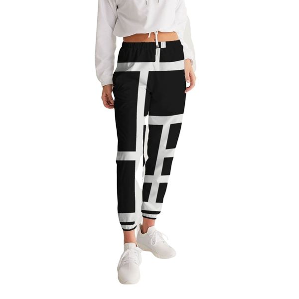 Womens Track Pants - Black and White Block Grid Sports Pants - M