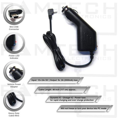 Ramtech 2A DC Mini USB Car Vehicle Power Charger + Micro USB Data Transfer Cable Kit for Garmin Dezl 560LMT/760LMT/770LMTHD/780 LMT-S | DezlCam 785 LMT-S/LMTHD - CHMCU
