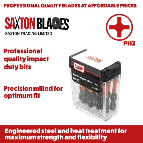 Saxton 10x PH2-50mm Impact Duty Phillips Screwdriver Drill Driver Bits Sets Tic Tac Box Dewalt Milwaukee Bosch
