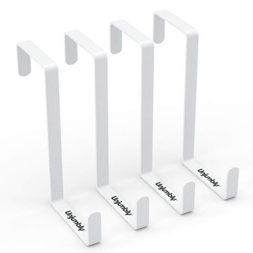 Unjumbly Over Door Hooks, 4 Pack Metal Over Door Hanger - Coat Hooks for Door, Over The Door Hook for Hanging Towel, Bag, Robe - Reversible Over Door Hook for Bedroom, Bathroom, Wardrobe, White