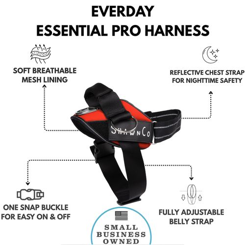 ShawnCo Essential Pro Dog Harness, No-Pull Pet Vest with 3 Leash Clips and Removable, Reflective Side Patches, Adjustable and Padded Harness for Small, Medium and Large Dogs (Mustang Red, M)