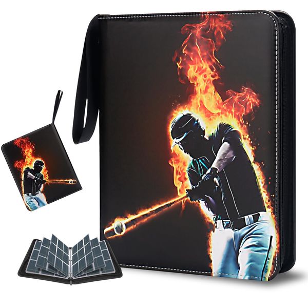 Baseball Card Binder 9 Pocket, HYMENEX Baseball Card Holder 900 Pockets Trading Card Binder Sports Card Binder with 50 Removable Sleeves for Baseball Cards, Sports Cards, Game Cards