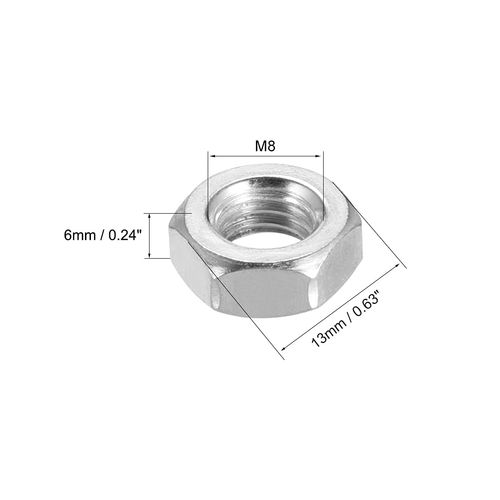 uxcell Hex Nuts, Metric Coarse Threaded Hex Nuts, Carbon Steel, M8 x 1.25 mm, 10 Pieces, Silver Tone