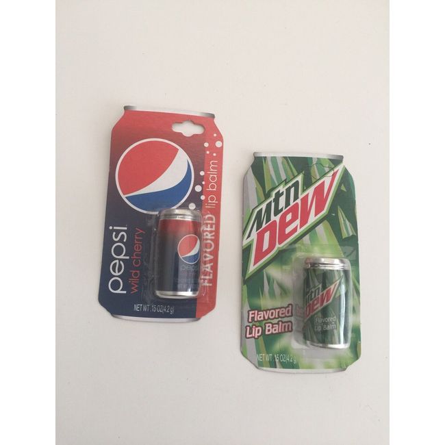 1 Pepsi Wild Cherry 1 Mtn Dew flavored little can Lip Balm Lotta Lov NIP