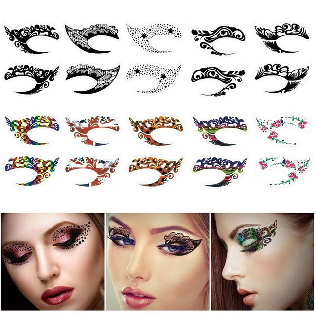 10 Sheets Eyeshadow Face Tattoo Stickers for Women's Makeup, Waterproof Transfer Lace Eye Shadow Eyeliner Tattoos for Halloween Christmas Stage Masquerade Party