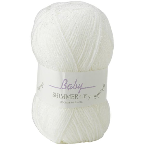 James Brett Baby Shimmer 4 Ply Knitting Yarn Soft Acrylic Knit Wool 1 x 100g Ball (White - BYS4)