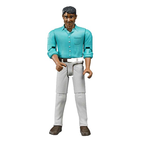 Bruder Toys - Bworld Realistic Medium Skin Tone Man with White Jeans Action Figure has Moveable Limbs and Can Grasp Objects - Ages 4+