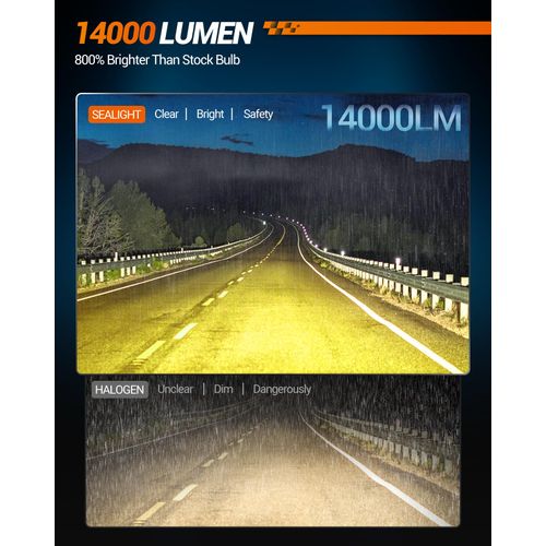 SEALIGHT H10 9140 9145 LED Fog Light Bulbs, 14,000LM 800% Brighter H10 LED Fog Lights, 3500K Amber Yellow Strong Light Penetration, Super Bright, Plug and Play