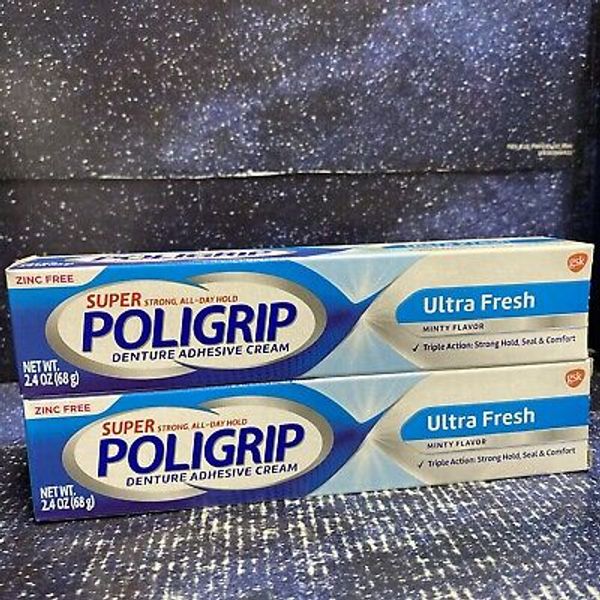 2X PoliGrip Super Denture Adhesive Cream - 2.4 OZ Ea Mint Flavor - 04-26+