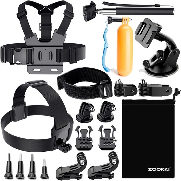 ZOOKKI Action Camera Accessories Kit for GoPro Hero 12 11 10 9 8 7 6 5 4 3 Black Sliver Session Fusion Max- Accessory Package for AKASO APEMAN SJCAM DBPOWER Insta360 Xiaomi Yi DJI Osmo and More