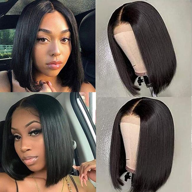 Short Bob Wig Human Hair 13x4 Lace Front Wigs Human Hair 150% Density Brazilian Virgin Straight Bob for Black Women Pre Plucked with Baby Hair Natural Black 14inch