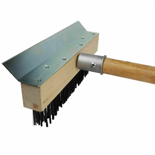 Pizza Oven Brush Long Wooden Handle with Wire Brush and Scraper