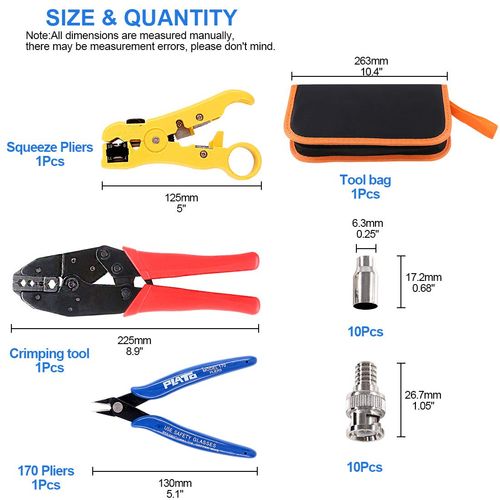 Glarks Coax Coaxial BNC Professional Crimping Tool with RG59 Coax Connector and Round/Flat UTP Cat5 Cat6 Wire Stripper and Wire Cable Cutter for RG55 RG58 RG59 RG62 5 6 21 140 141 142